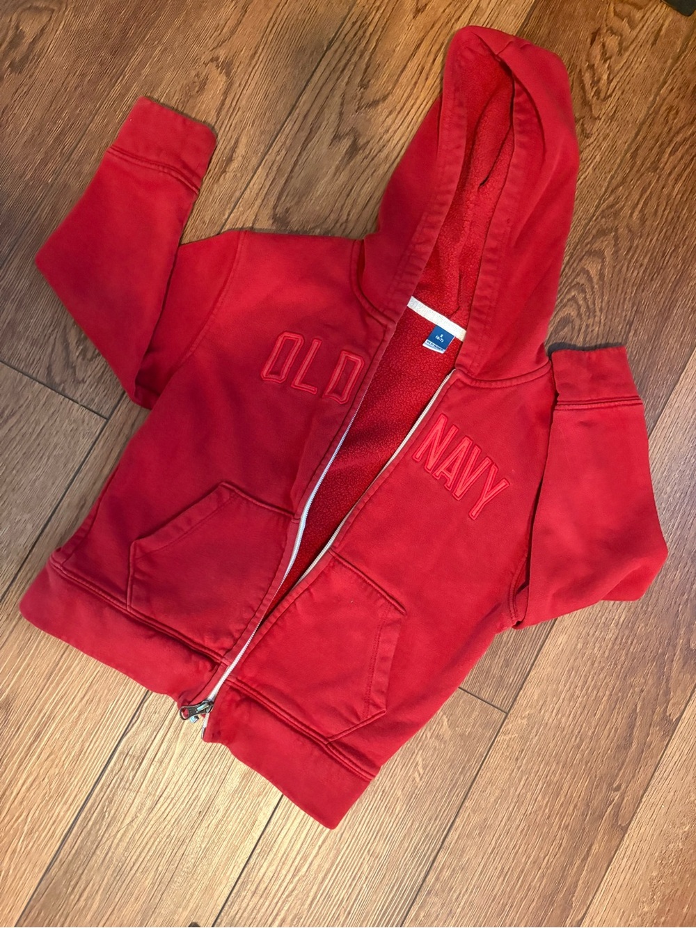 Old Navy Red Kids Hooded Zip-Up Sweatshirt